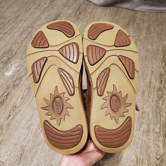 Ugg Suburb Chocolate Brown Suede Leather Shearling Crochet Boots Woman's 7 - Picture 9 of 13